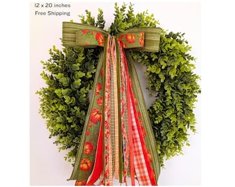 Thanksgiving Bow Fall Ribbon Bundle for Medium to Large Wreaths