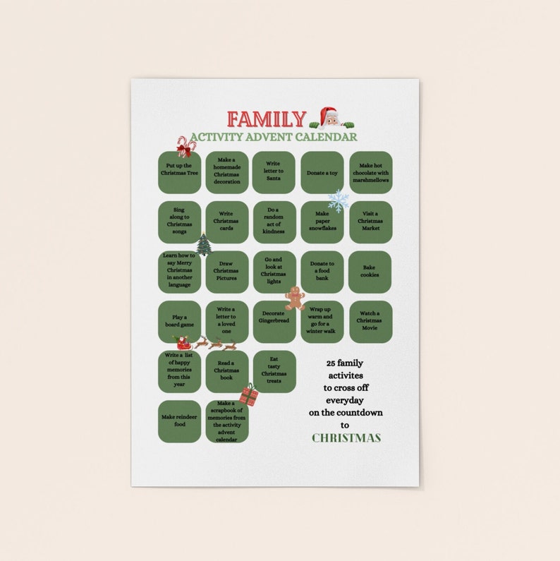 Family Activity Advent Calendar Christmas Activity Family Fun Activity Family Activity Advent Calendar Christmas Activity Family Fun Activity