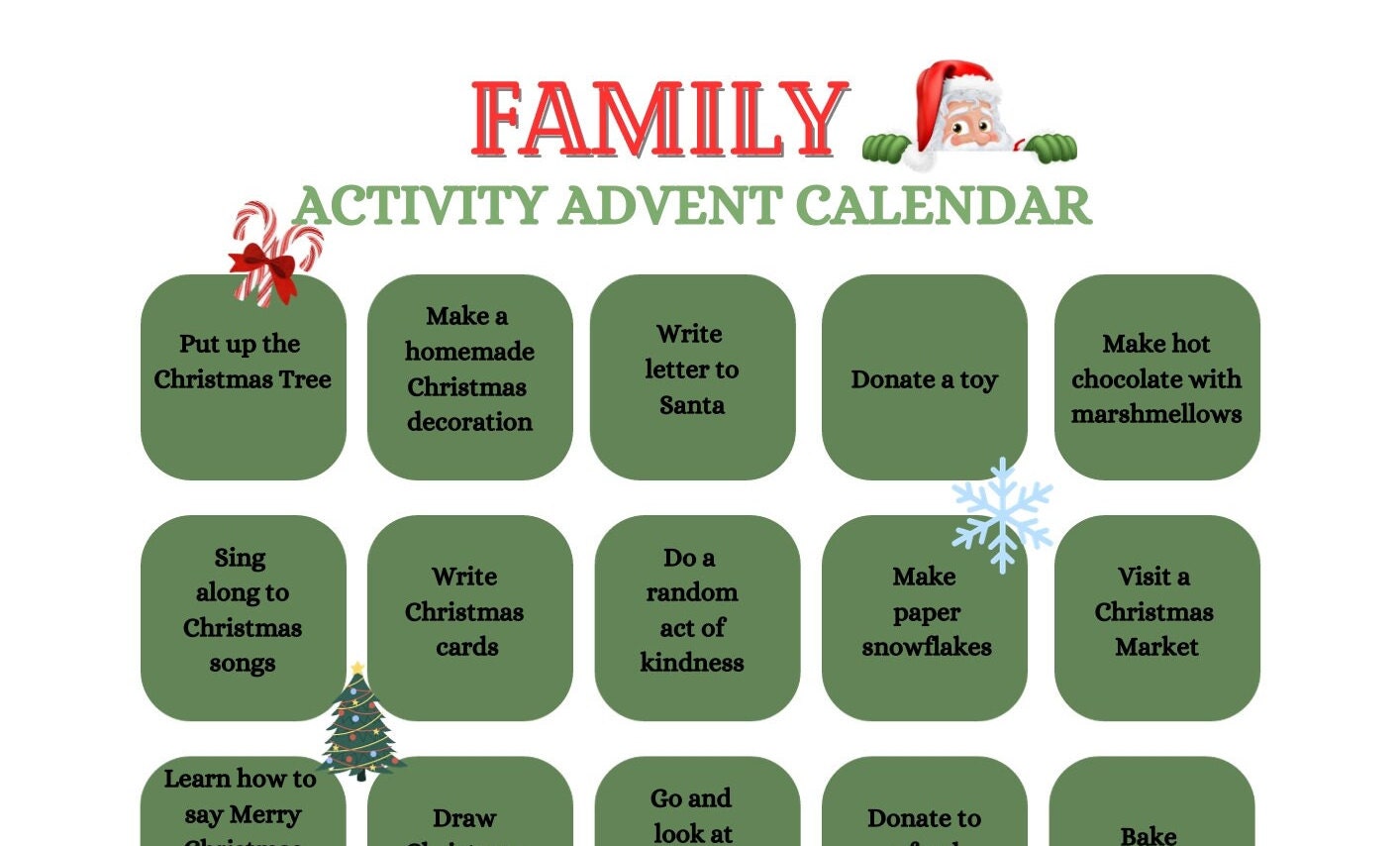 Family Activity Advent Calendar Christmas Activity Family Fun Activity Family Activity Advent Calendar Christmas Activity Family Fun Activity