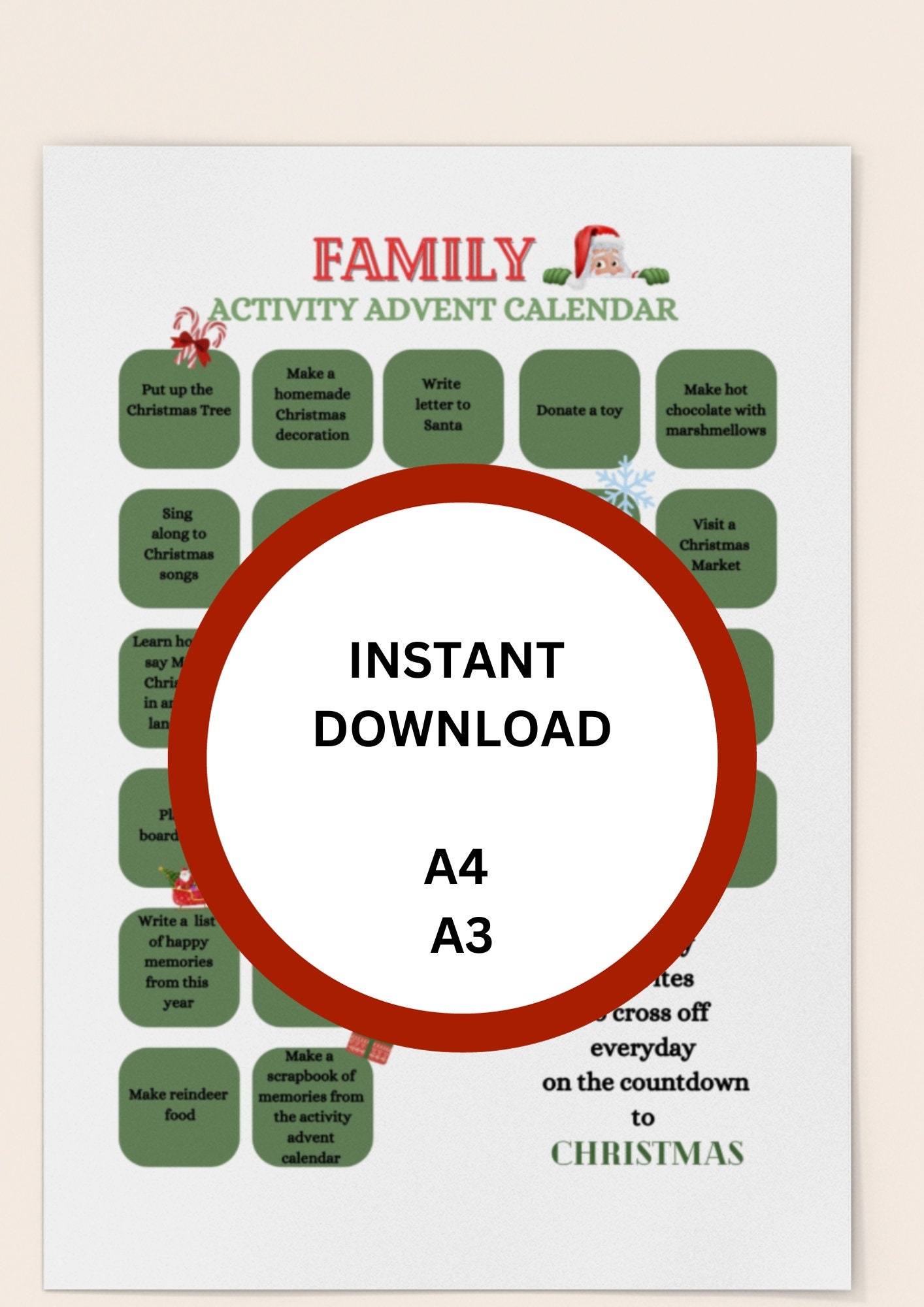 Family Activity Advent Calendar Christmas Activity Family Fun Activity Family Activity Advent Calendar Christmas Activity Family Fun Activity
