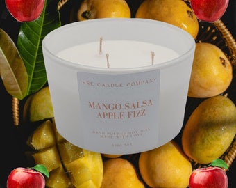 3 Wick Scented Soy Wax Candle in White Container Glass Jar - Mango Salsa Apple Fizz
