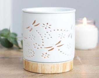 Wax Melt Burner in Dragonfly Design white Ceramic