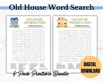 Old House Word Search, Games for Old House Enthusiasts, New Homeowner Gifts, Printable Housewarming Games, Historic Preservation Groups