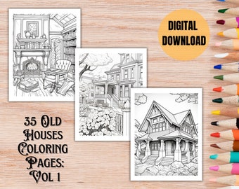 Livre de coloriage pour les amateurs de vieilles maisons, pages à colorier de maisons vintage pour adultes, architecture historique, coloriage de maisons relaxantes, vol 1