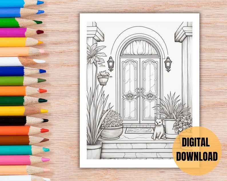 35 Coloring pages for old house enthusiasts, instant downloadable vintage historical architecture coloring book, with Victorian, Craftsman, even Mid-century Modern samples.  Way to relax and enjoy vintage homes, or use for housewarming parties.