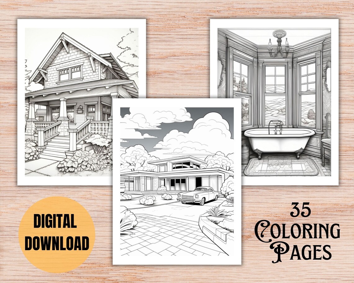 35 Old House Coloring Pages, Vintage & Historic Home Digital Coloring ...