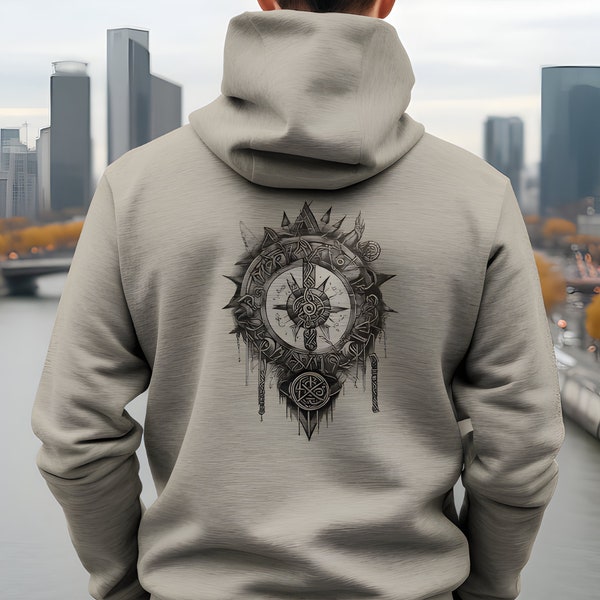 Compass Design Hoodie Backprint Nordic Rune Hoodie Viking Hoodie Unisex Katoen Pullover Talisman Dream Catcher Hoodie Tattoo Art