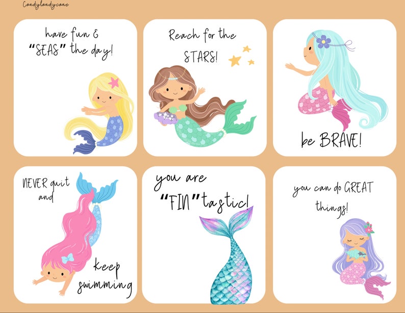 Mermaid Notes 6 MERMAID LUNCH NOTES Printable - Etsy