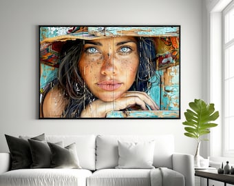 Arte Digital Mujer en Madera - Descarga Instantánea JPEG, Estilo Rústico, Decoración de Pared para Hogar, Regalo Único.