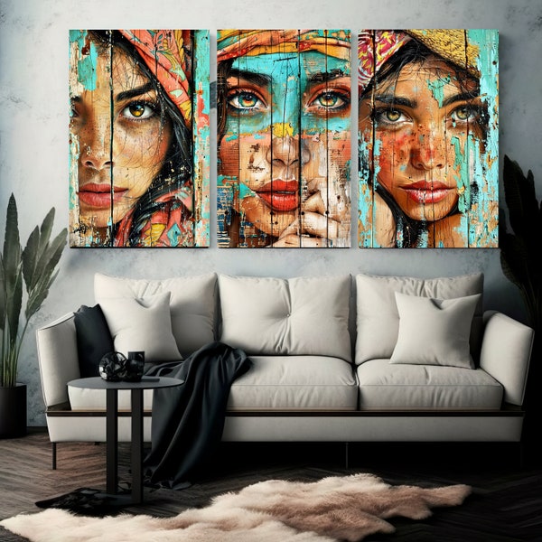 Arte Digital Mujer en Madera - Descarga Instantánea JPEG, Estilo Rústico, Decoración de Pared para Hogar, Regalo Único.