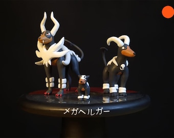 Coffret de figurines Houndour, Houndoom et Mega Houndoom, pièce unique entièrement faite à la main, échelle 1:20