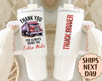 Truck Driver Tumbler, Thank You Trucker Gift, Custom Name 40oz Tumbler with Handle, Trucker Appreciation Gift, Personalized Cup