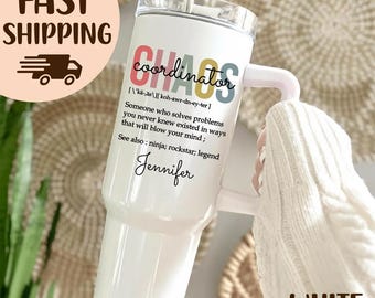 Chaos Coordinator Tumbler with Handle, Personalized Chaos Coordinator 40oz Tumbler with Name , Gift for Bosses, Managers, or Teachers