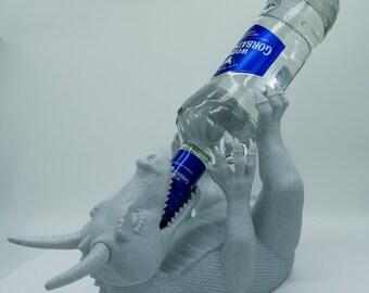 Portabotellas de vino Dino impreso en 3D: portabotellas hecho a mano, elegante decoración de bar, idea de regalo para amantes de los dinosaurios y el vino.