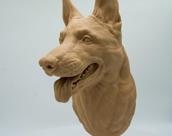Cabeza de perro malinois impresa en 3D