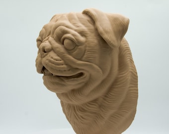 Cabeza de animal de Pug impresa en 3D
