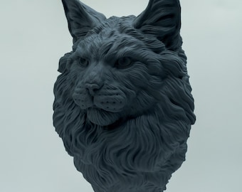 Cabeza de gato Maine Coon impresa en 3D