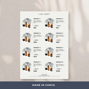Line Sheet Template | Product Specification Template | Simple | Canva | Minimalist | Editable | Price List Sheet | Wholesale Catalogue