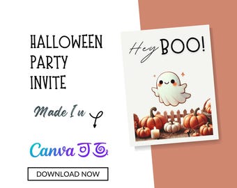 Digital Editable Printable Halloween Party Event DIY Invitation Template | Canva | Spooky Birthday Party Invite | Cute Ghost