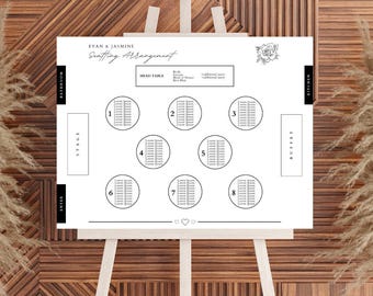 Interactive Tables Seating Chart Template | Event & Wedding Planning | Canva | Wedding Seating Diagram | Printable Floral Seating Chart