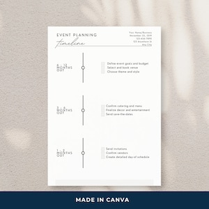 Event Planner Timeline Template | Event Planning Checklist | Canva Template | Editable | Instant Download | Minimalist | Aesthetic