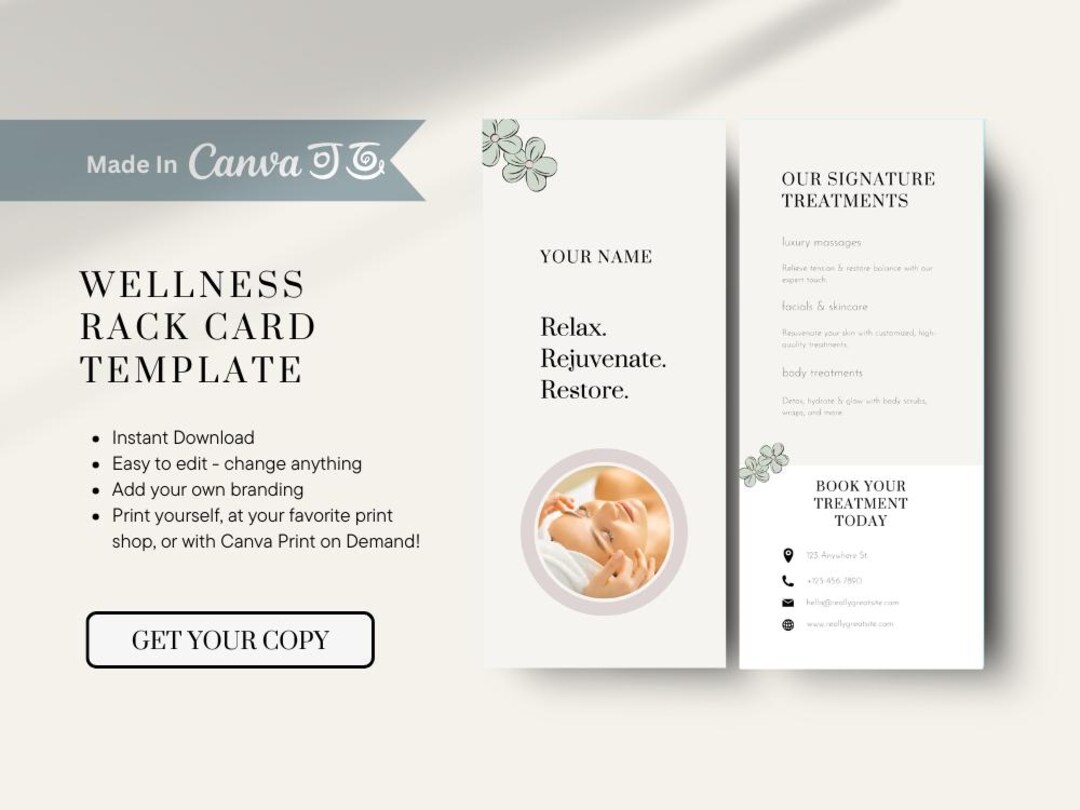 Wellness Rack Card Canva Template: Spa, Yoga, Holistic Health (digital ...