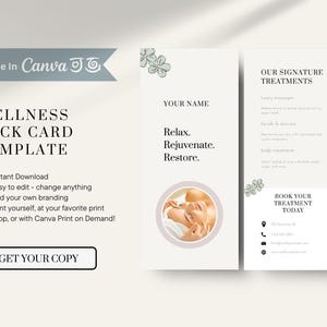 Wellness Rack Card Canva Template | 4&quot;x9&quot; Double-Sided Editable Spa, Yoga, Holistic Health or Wellness Flyer | Instant Download