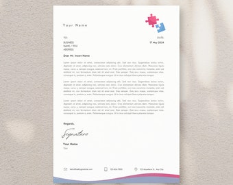 Puzzle Piece Letterhead Template: Custom Company Design (Canva Digital Download)