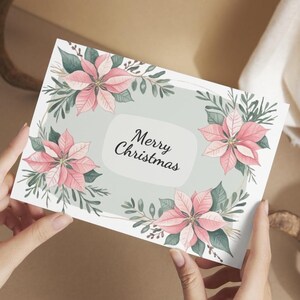 Elegant Watercolor Christmas Card | 5x7 Editable Template | Hand-Drawn Poinsettia and Winter Foliage | Customizable Holiday Greeting | Canva