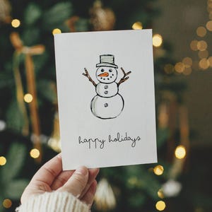 Happy Holidays Snowman Card | Simple Hand-Drawn Winter Design | DIY Printable Christmas Humor Card Template | Editable 5x7 Canva Template
