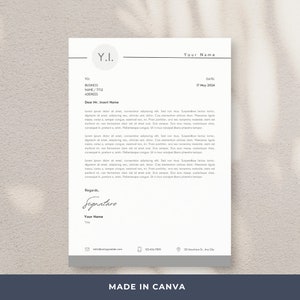 Minimalist Business Letterhead Template |  | Simple | Canva |  Custom Company Letterhead | Professional Design | Initials Logo | Basic