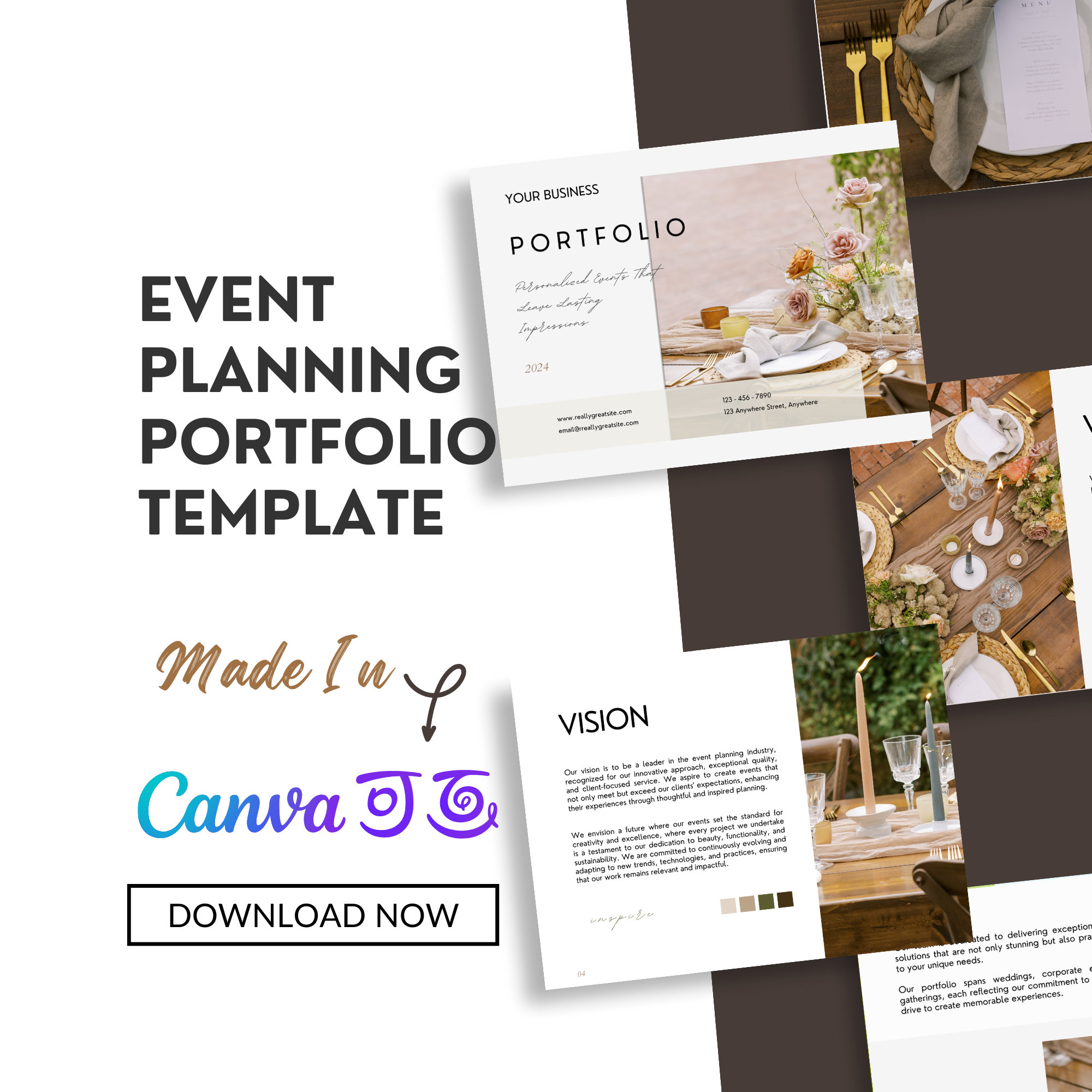 Stunning Event Planner Portfolio Lookbook Template | Editable Canva Design | Catalog | Event Planning Marketing | Instant Download