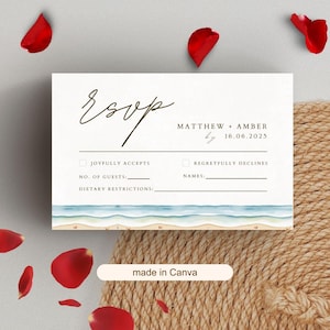 Editable Nautical Beach Destination Wedding Event Invitation RSVP Card Canva Template | Elegant Double-Sided Design | Minimalist Response