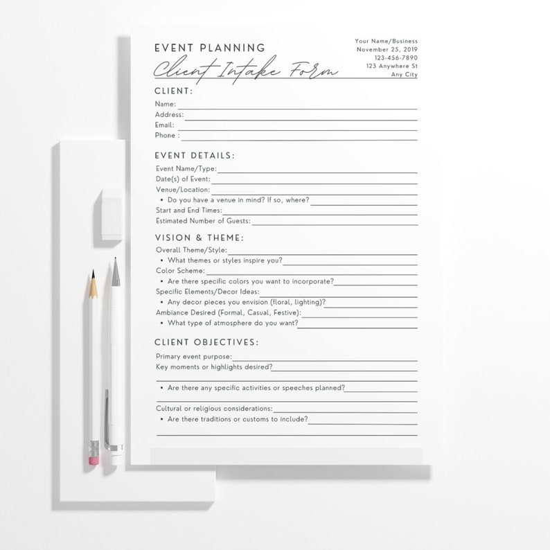 Event Intake Form Examples Event Planner Client Intake Form | Canva Template | Editable | Event ...