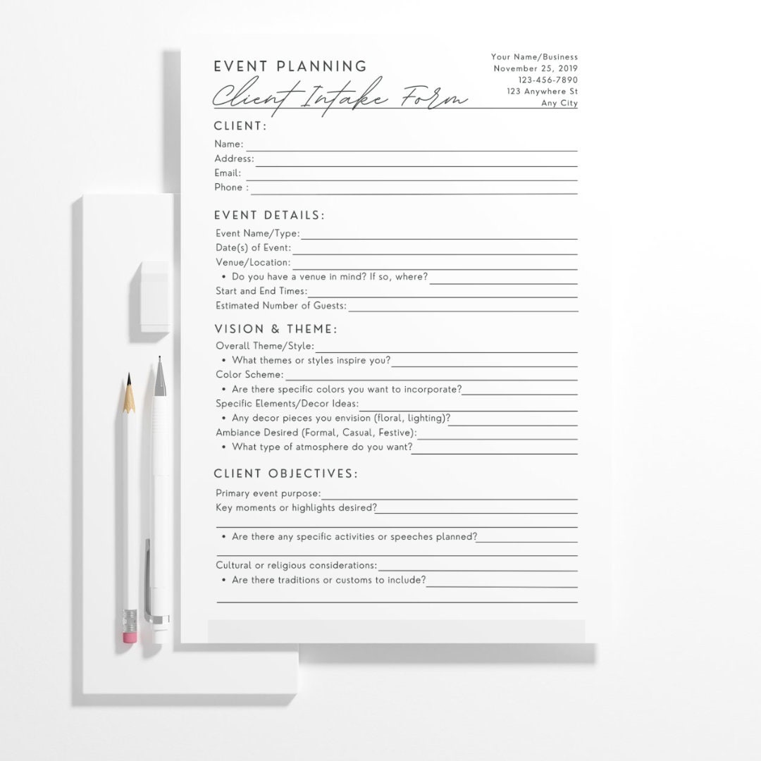 Event Planner Client Intake Form | Canva Template | Editable | Event ...