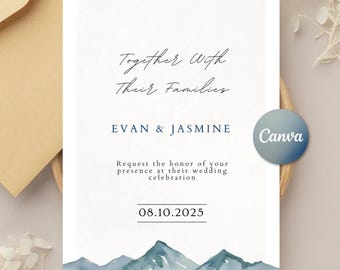 Mountain Wedding Invitation Template: Elegant, Customizable (Canva, 5x7 Digital Download)