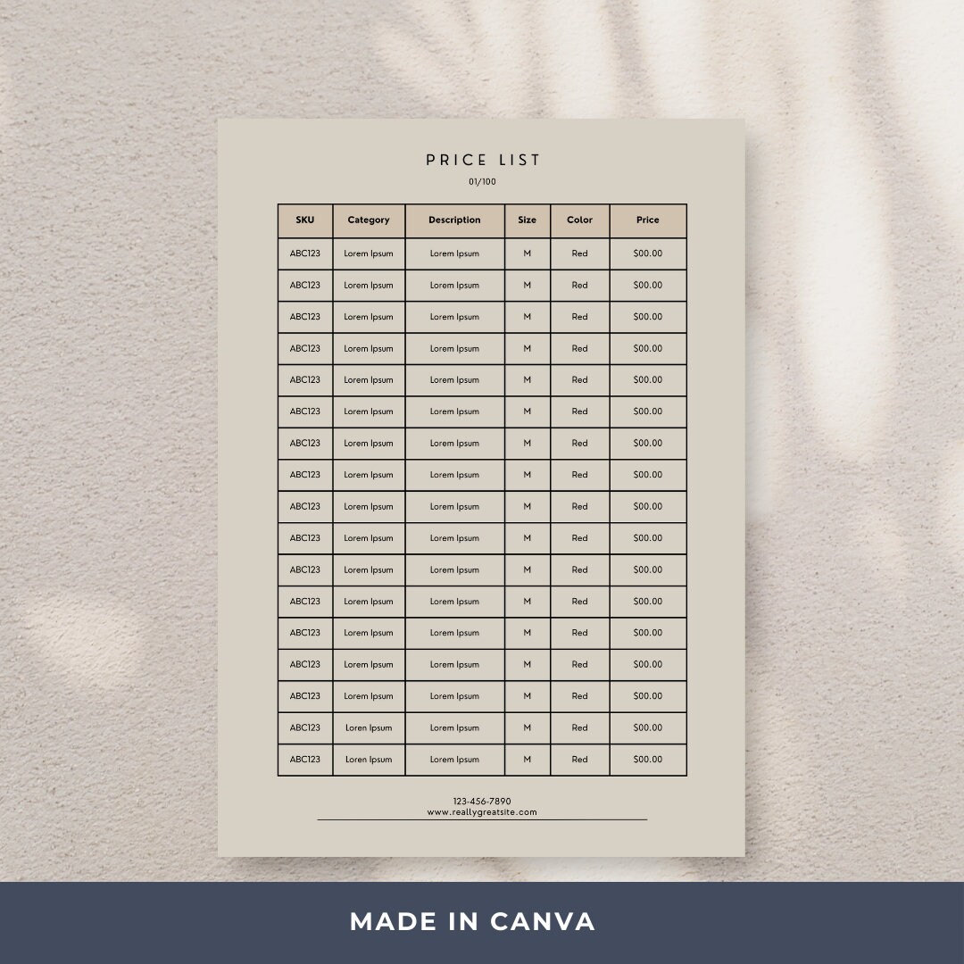 Minimalist Price List Template: Editable Wholesale Pricing Sheet (canva ...