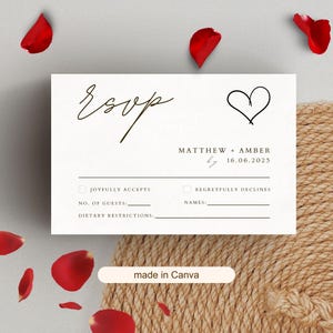 Editable Wedding Invitation RSVP Card Canva Template | Elegant Double-Sided Design | Minimalist | Customizable | Hand Drawn Heart | 2 Sizes
