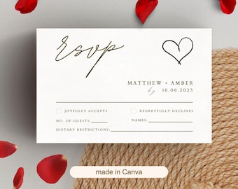 Elegant Wedding RSVP Card Template: Minimalist Heart Design (Canva Editable)