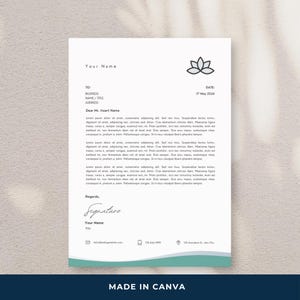 Minimalist Lotus Flower Letterhead Template | Therapist & Mental Health | Canva Editable | Psychologist | Spa | Yoga | Holistic Health