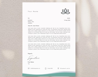 Lotus Flower Letterhead Template: Wellness Branding (Canva Editable, Digital Download)