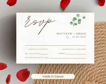 Eucalyptus Wedding RSVP Card Template: Minimalist Botanical Design (Canva)