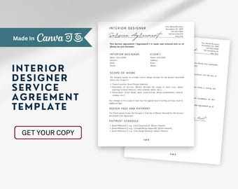 Interior Designer Service Agreement Template | Fully Customizable in Canva | Professional Contract Template