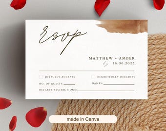 Terracotta Wedding RSVP Card Template: Minimalist Double-Sided Design (Canva Editable)