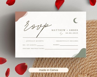 Terracotta Moon Wedding RSVP Card: Elegant Minimalist Design (Canva Template)