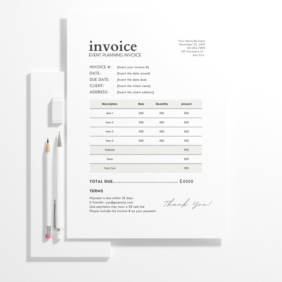 Event Planner Invoice Template: Minimalist Business Form (canva ...