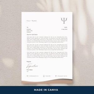 Therapist Counselling Letterhead Template | Greek Psi | Simple | Canva | Minimalist | Custom Company Letterhead