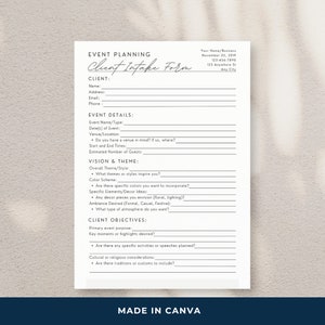 Event Planner Client Intake Form | Canva Template | Editable | Event Planning Onboarding