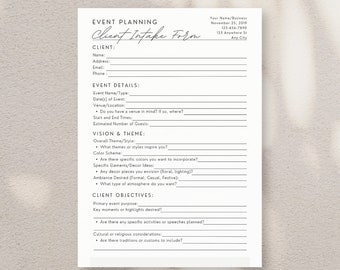 Event Planner Client Intake Form | Canva Template | Editable | Event Planning Onboarding