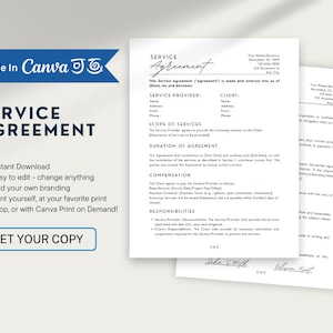 Versatile Service Agreement Template | Fully Customizable in Canva | Professional Contract Template for Any Business